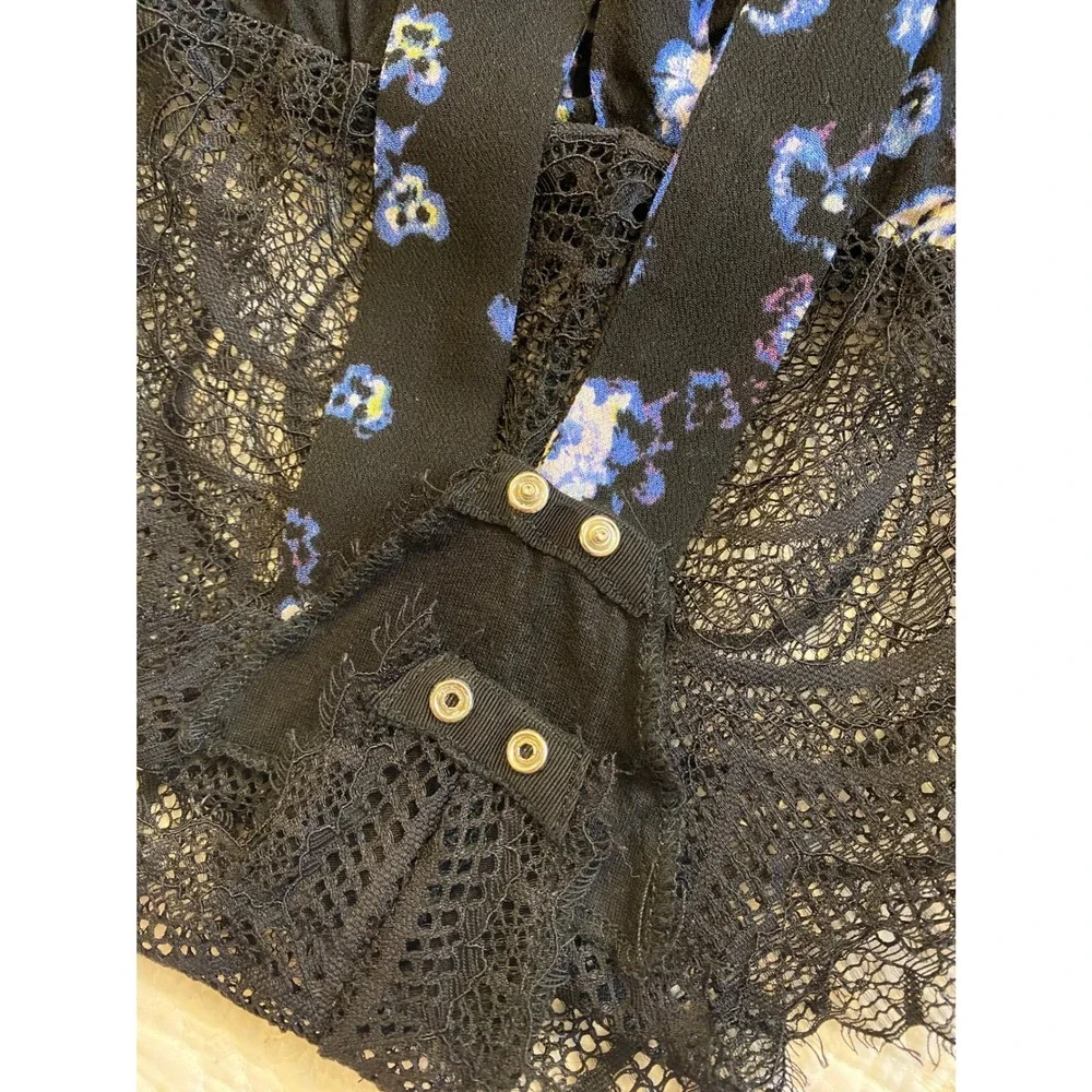 Intimately‎ Free People Forties Feels Floral Bodysuit Black Blue Tie Front S